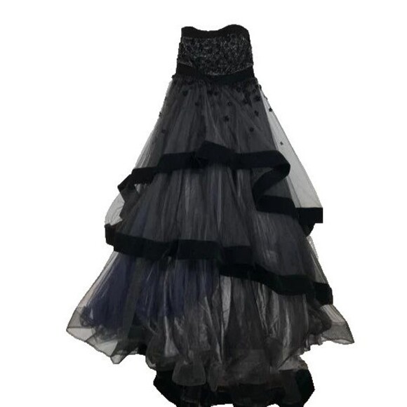 MAC DUGGAL 66346 Black Velvet Trim Floral 3D Beaded Strapless Ball Gown 10 NWOT - Picture 5 of 9